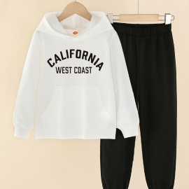 Guttens Simple Letter Print Hoodie Sweatshirt Bukser Set Høst Vinter