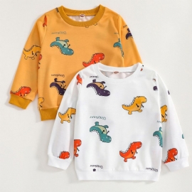 Guttens Swaetshirt Cartoon Colorful Dinosaur Print Sweatshirt Yellow & White