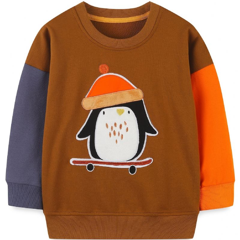 Gutter Animal Patchword Sweatshirt Med Rund Hals Barneklær Med Lange Ermer