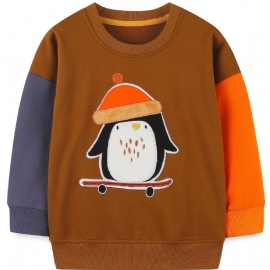 Gutter Animal Patchword Sweatshirt Med Rund Hals Barneklær Med Lange Ermer