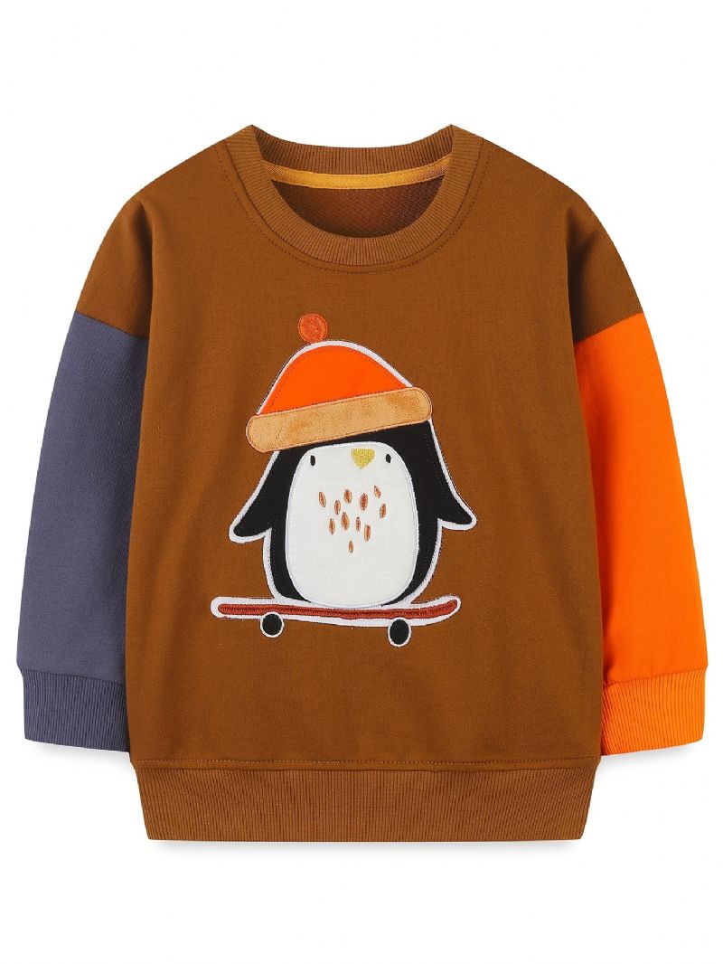 Gutter Animal Patchword Sweatshirt Med Rund Hals Barneklær Med Lange Ermer