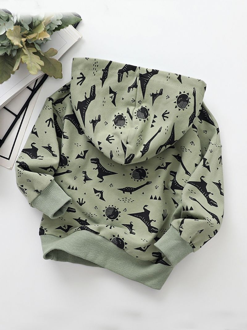 Gutter Barn Tegneserie Dinosaur Print Crewneck Hettegenser Sweatshirt Høst Vinter Varm