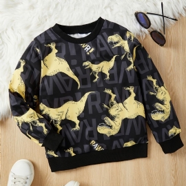 Gutter Casual Cartoon Dinosaur Letter Print Pullover Sweatshirt For Winter