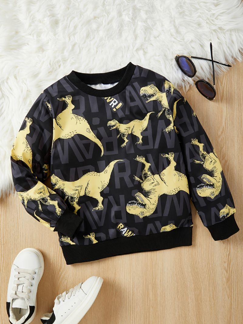 Gutter Casual Cartoon Dinosaur Letter Print Pullover Sweatshirt For Winter