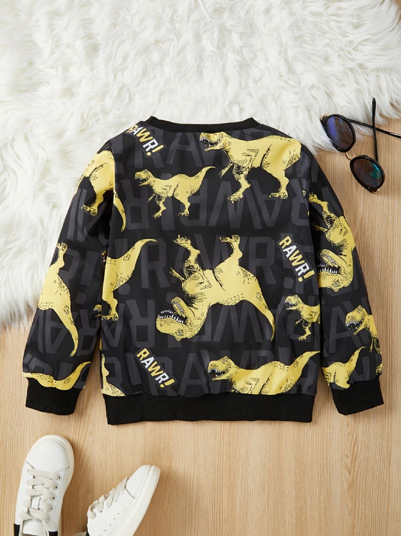 Gutter Casual Cartoon Dinosaur Letter Print Pullover Sweatshirt For Winter