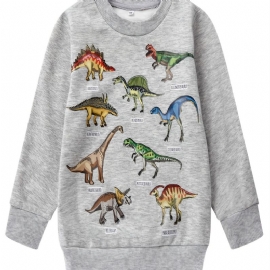 Gutter Dinosaur Print Langermet Genser Med Rund Hals