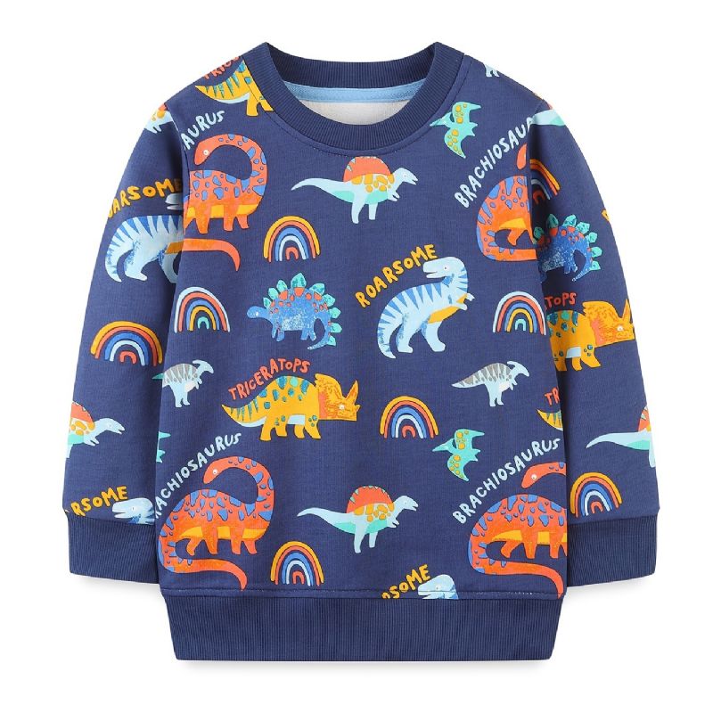 Gutter Dinosaur Print Pullover Rundhals Langermet Sweatshirt Barneklær