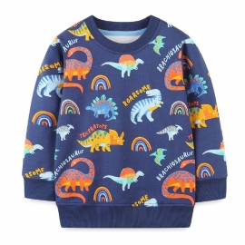 Gutter Dinosaur Print Pullover Rundhals Langermet Sweatshirt Barneklær