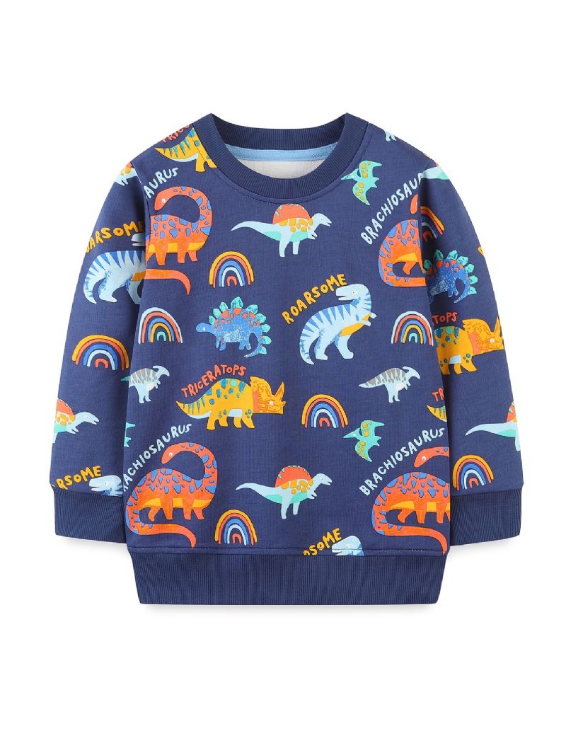 Gutter Dinosaur Print Pullover Rundhals Langermet Sweatshirt Barneklær