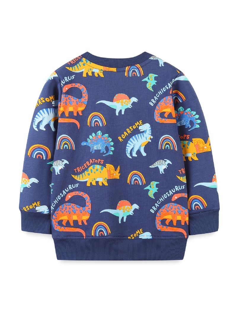 Gutter Dinosaur Print Pullover Rundhals Langermet Sweatshirt Barneklær