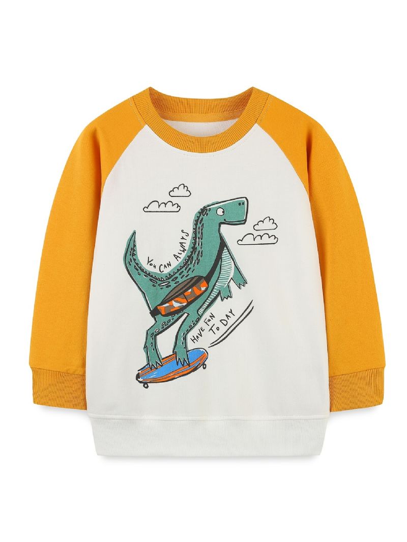 Gutter Dinosaur Tegneserie Print Rundhals Langermet Pullover Sweatshirt Klær
