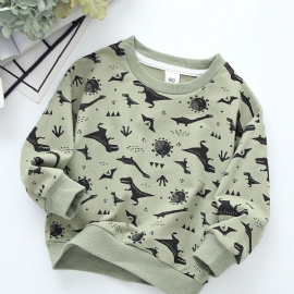 Gutter Full Print Dinosaur Sweatshirt Barne Rund Hals Høst Vinter