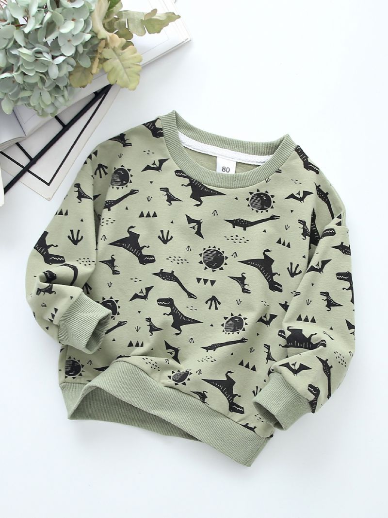 Gutter Full Print Dinosaur Sweatshirt Barne Rund Hals Høst Vinter