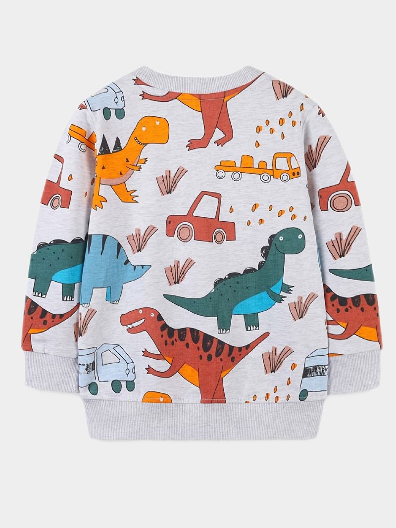 Gutter Tegneserie Dinosaur Print Pullover Rundhals Langermet Sweatshirt