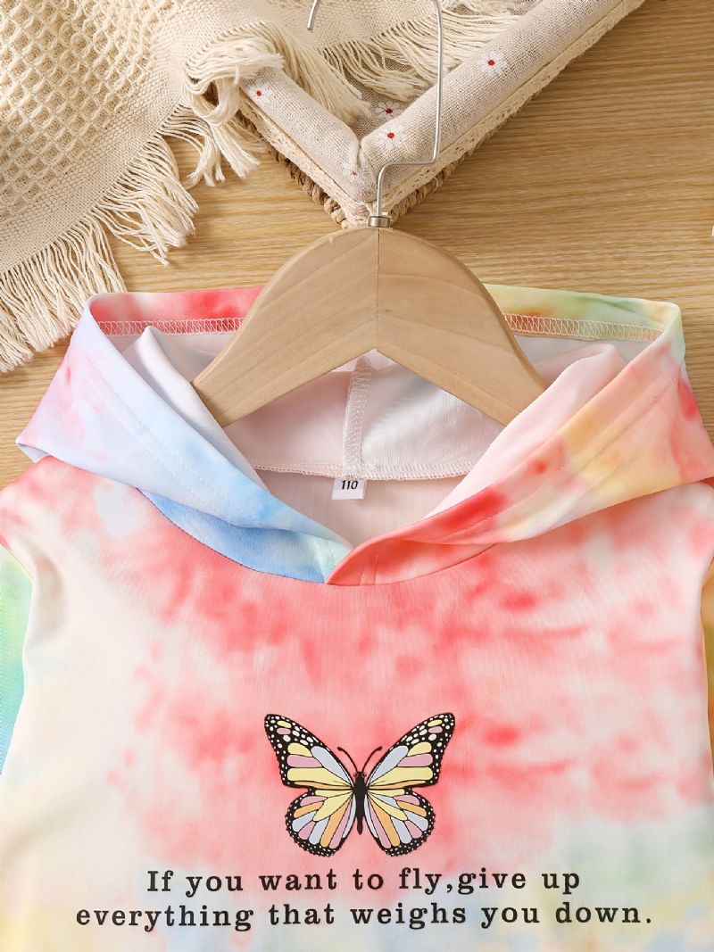 Hettegenser For Jenter Uformell Mote Butterfly Letter Print Tie Dye