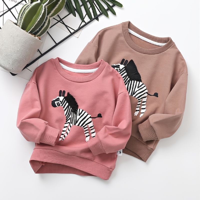 Høst Og Vinter Småbarn Jenter Zebra Print Casual Genser Med Rund Hals