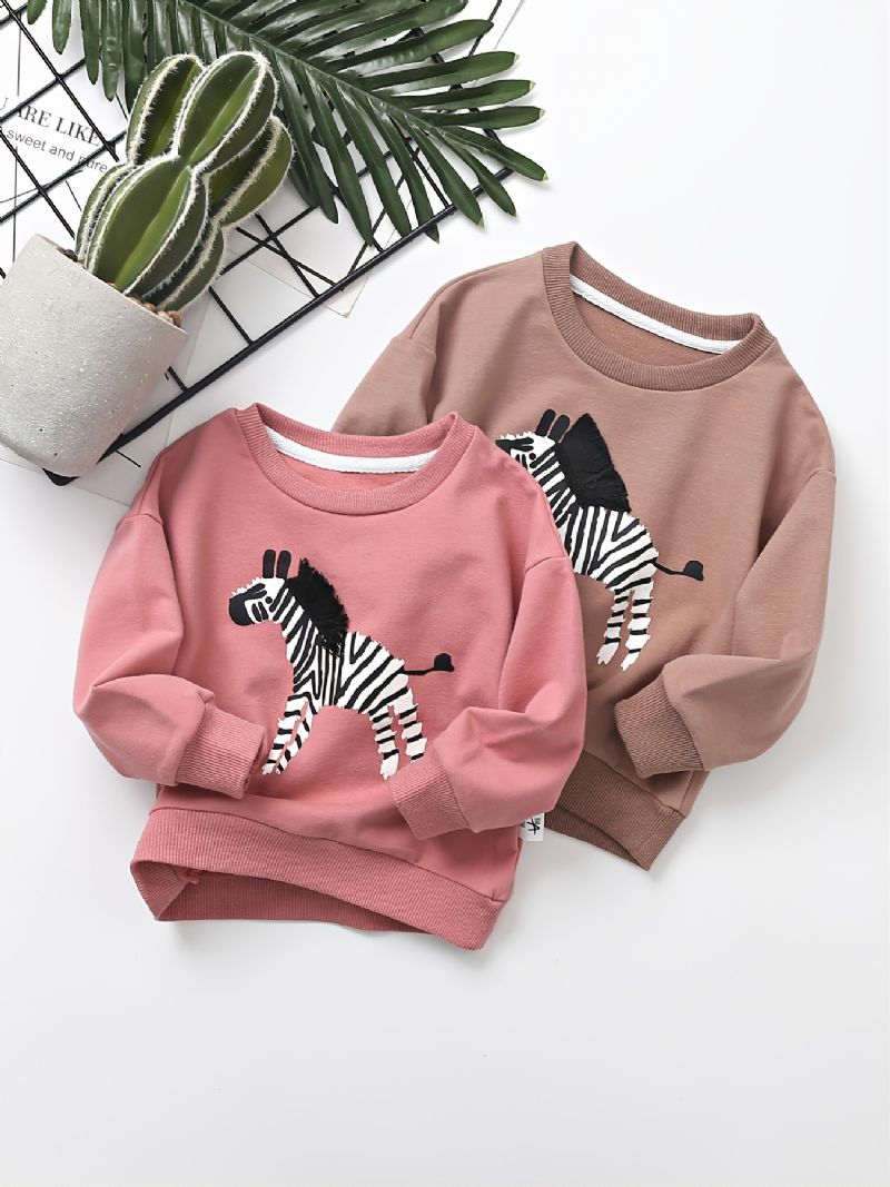 Høst Og Vinter Småbarn Jenter Zebra Print Casual Genser Med Rund Hals