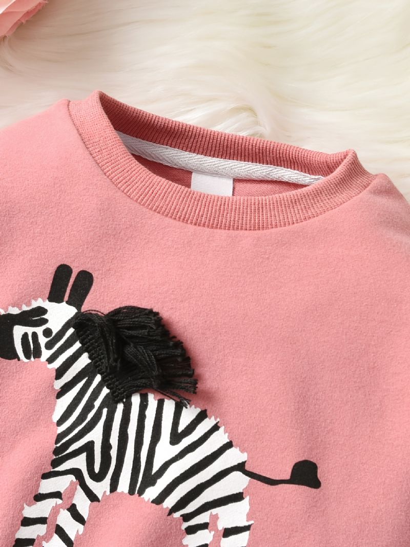 Høst Og Vinter Småbarn Jenter Zebra Print Casual Genser Med Rund Hals