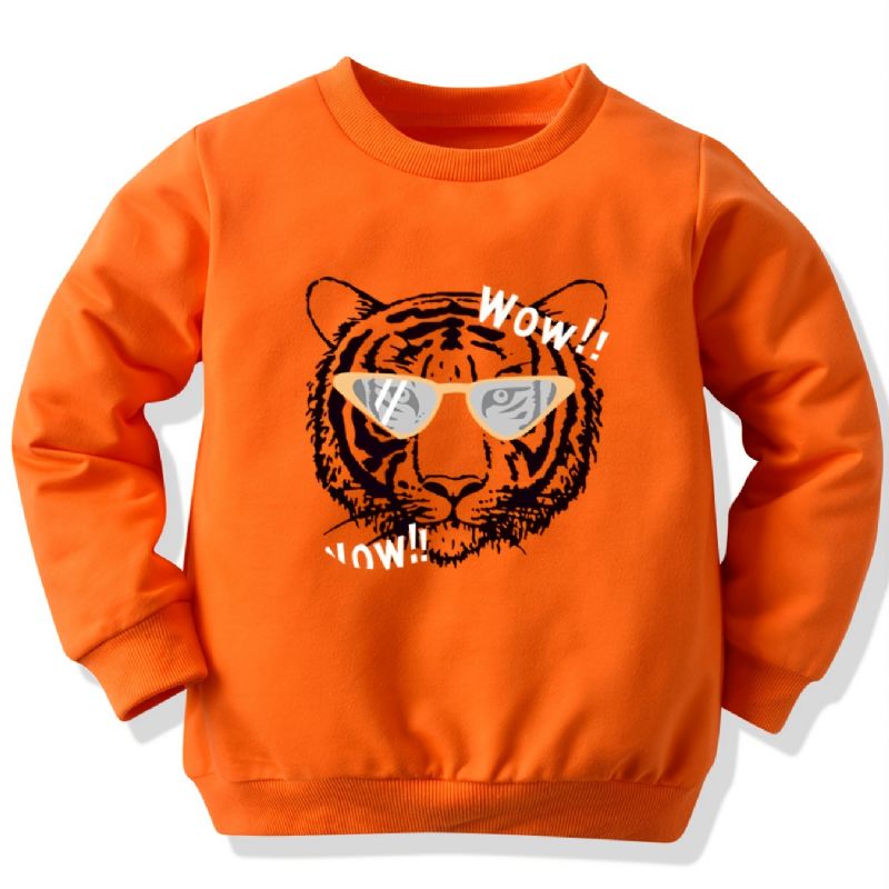 Høst Vinter Gutter 'casual Tiger Print Ensfarget Genser Med Rund Hals