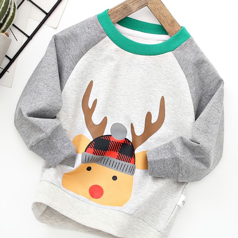 Høst Vinter Gutter Jul Elg Print Crew Neck Sweatshirt