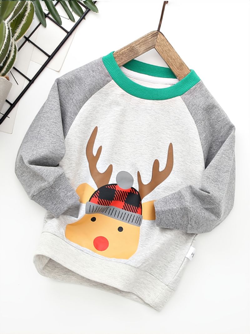 Høst Vinter Gutter Jul Elg Print Crew Neck Sweatshirt