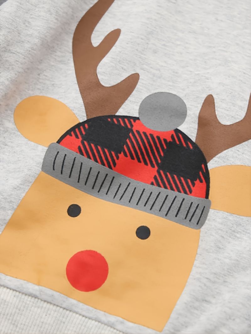 Høst Vinter Gutter Jul Elg Print Crew Neck Sweatshirt