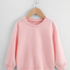 Høst Vinter Nytt Barn Jenter Gutter Ensfarget Pustende Mote Crew Neck Uformell Genser Rosa