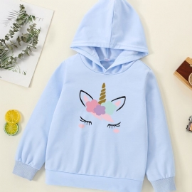 Jente Hettegenser Søt Unicorn Print Langermet Sweatshirt Topper Høst Vinter