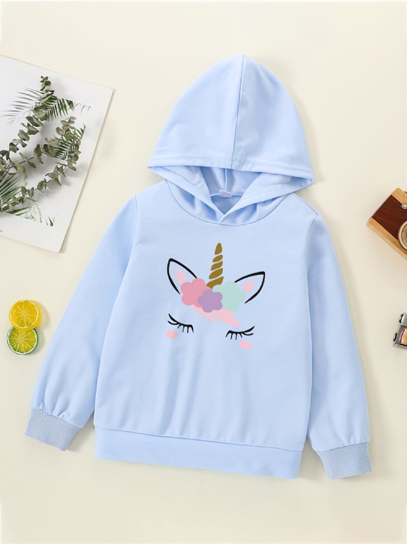 Jente Hettegenser Søt Unicorn Print Langermet Sweatshirt Topper Høst Vinter