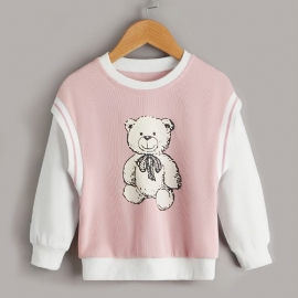 Jenter Casual Cartoon Bear Print Langermet Genser Med Rund Hals