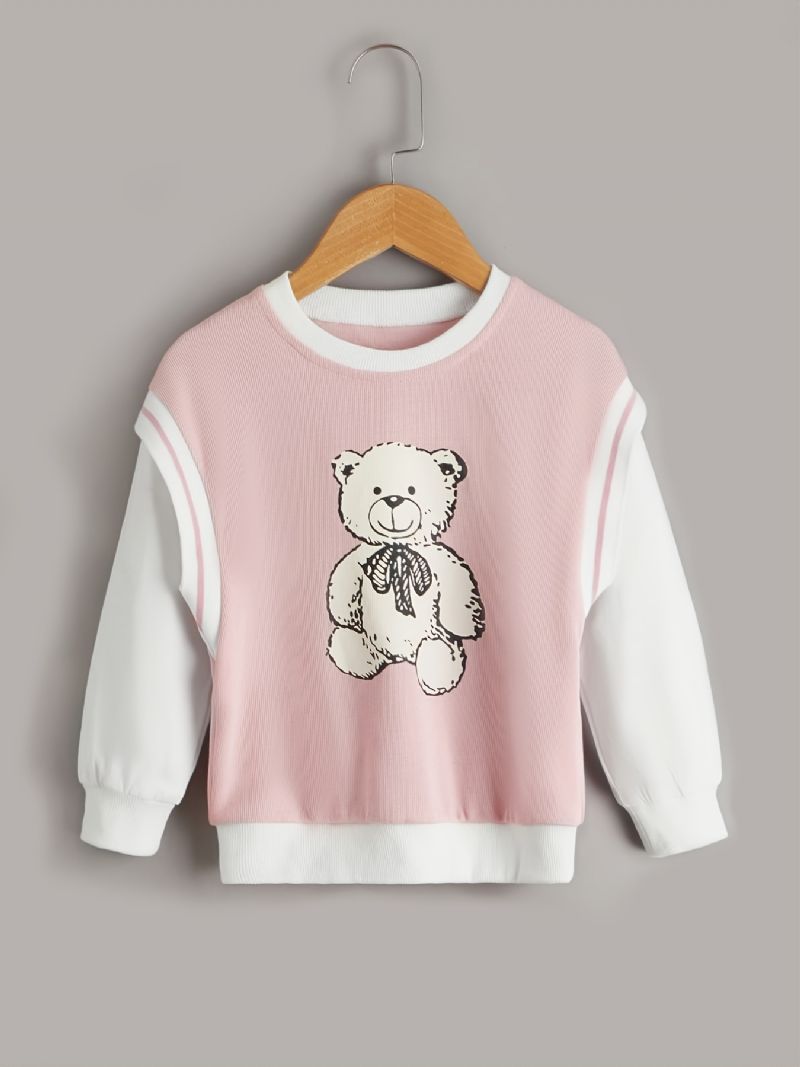 Jenter Casual Cartoon Bear Print Langermet Genser Med Rund Hals