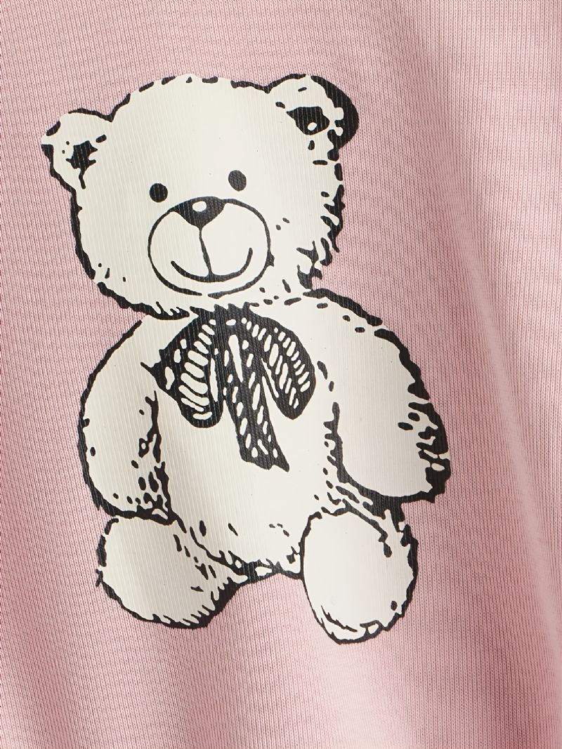 Jenter Casual Cartoon Bear Print Langermet Genser Med Rund Hals