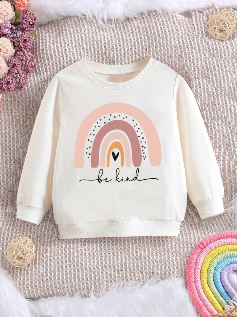 Jenter Casual Cute Pullover Sweatshirt Med Rainbow Be Kind Print