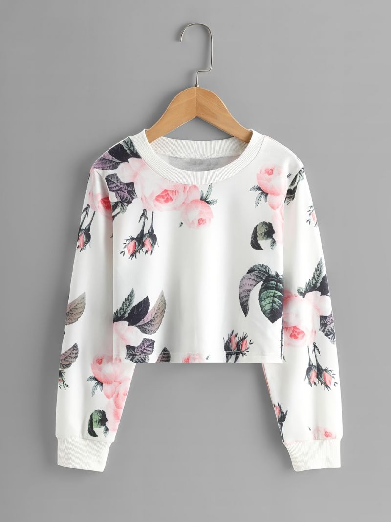 Jenter Casual Langermet Pullover Topper Lett Genser Med Blomstertrykk