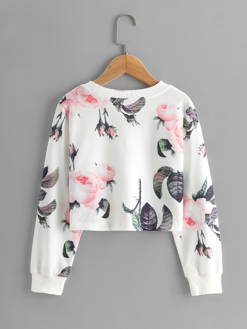 Jenter Casual Langermet Pullover Topper Lett Genser Med Blomstertrykk