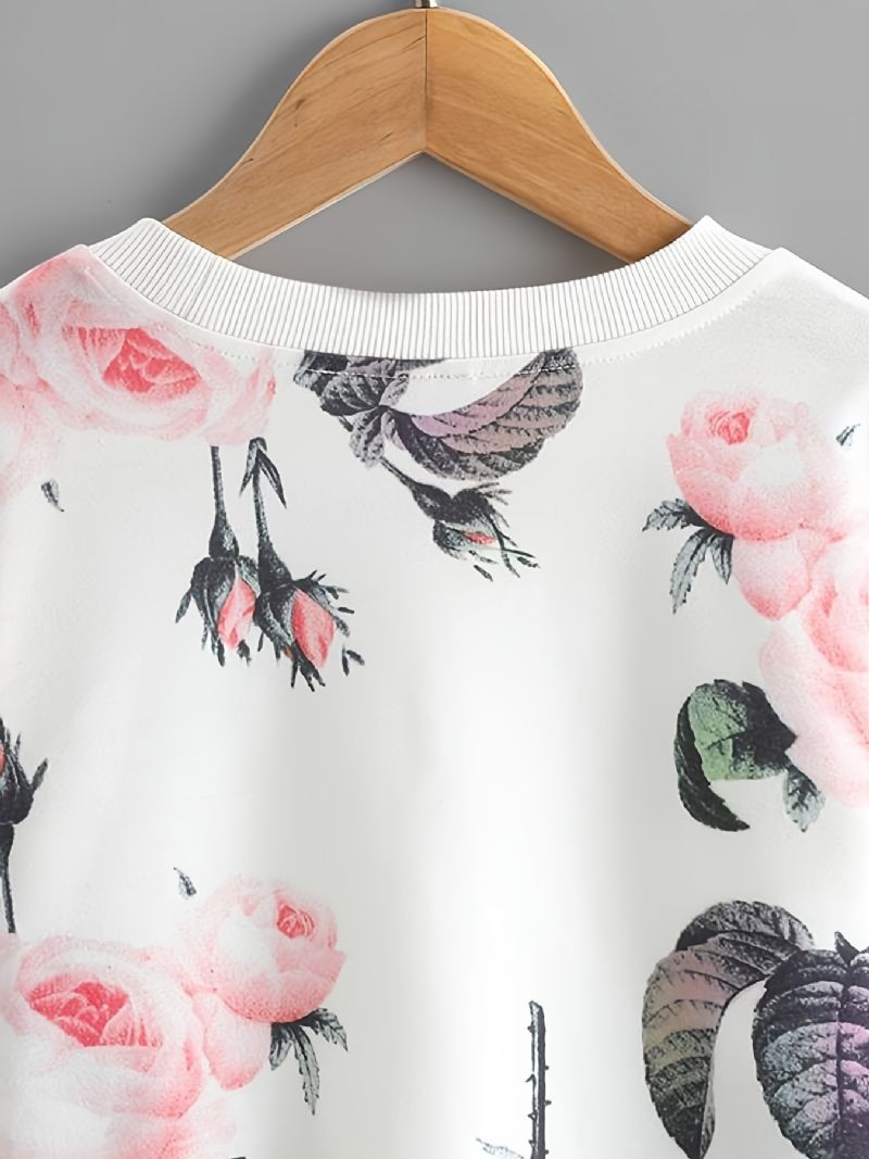 Jenter Casual Langermet Pullover Topper Lett Genser Med Blomstertrykk