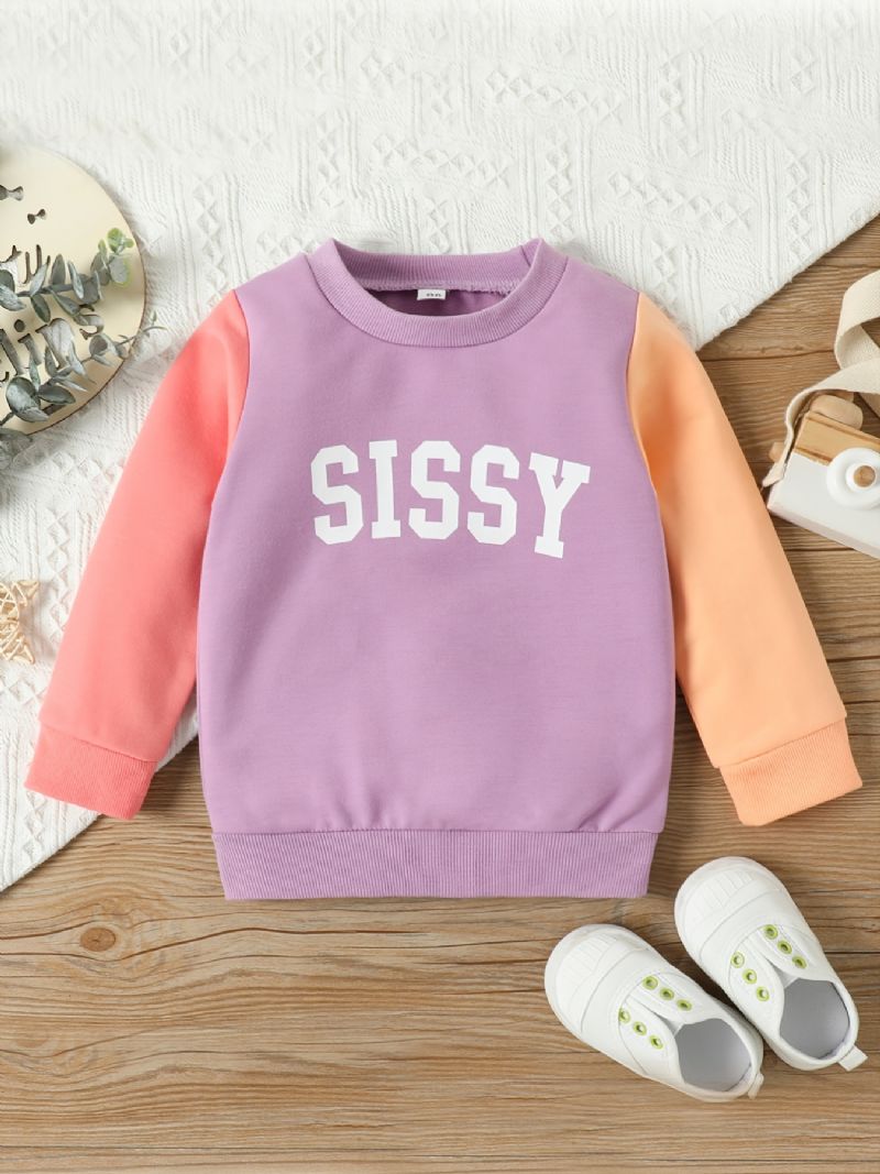 Jenter Casual Søt Color Block Pullover Sweatshirt Med Sissy Print