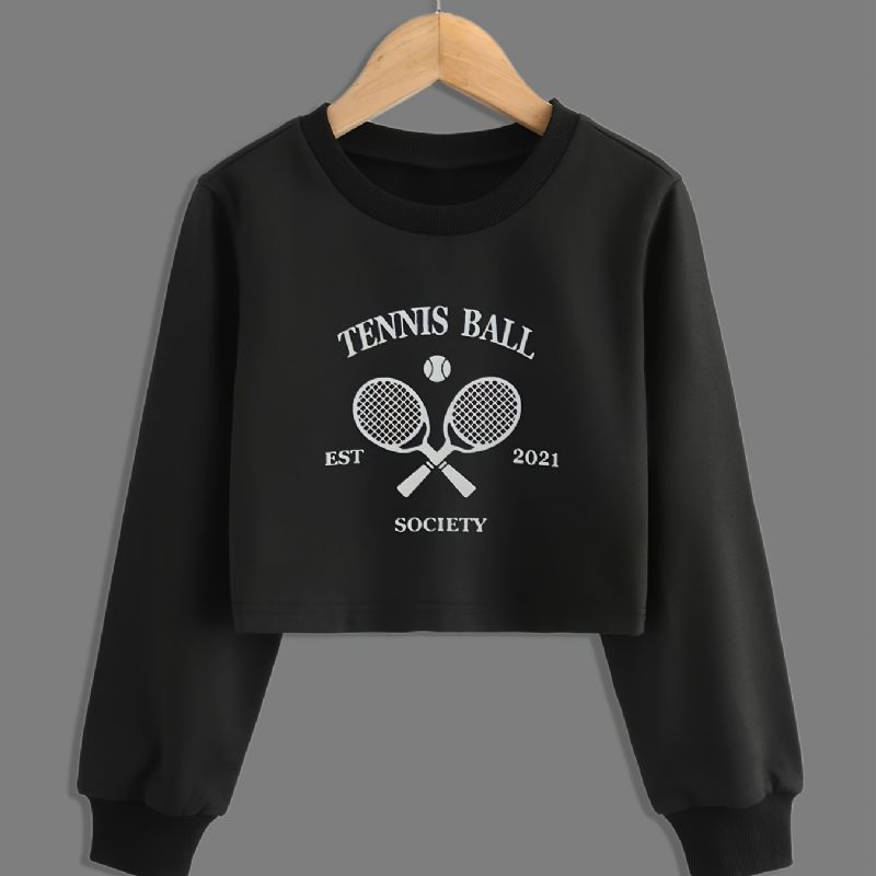 Jenter Mote Casual Tennis Print Rund Neck Crop Sweatshirt