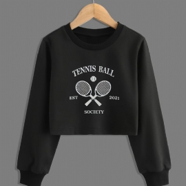 Jenter Mote Casual Tennis Print Rund Neck Crop Sweatshirt