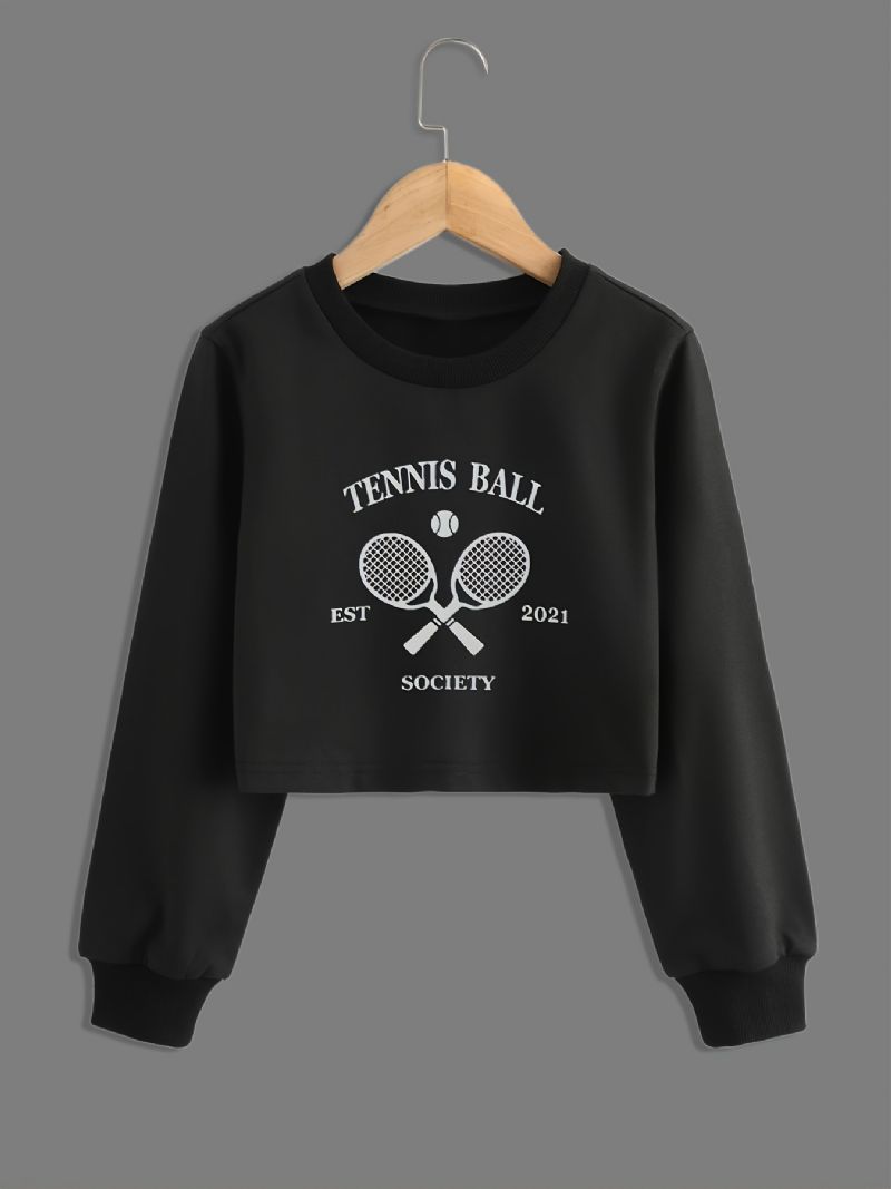Jenter Mote Casual Tennis Print Rund Neck Crop Sweatshirt