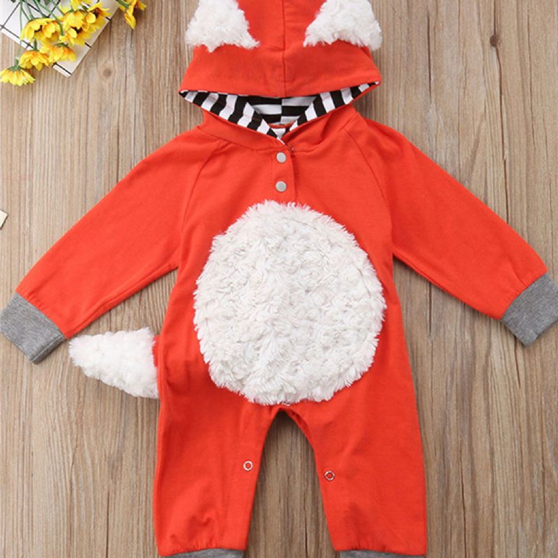 Jenter Og Gutter 3d Tegneserie Dyr Fox Søt Jumpsuit Hettegenser Romper Playsuit Onesies