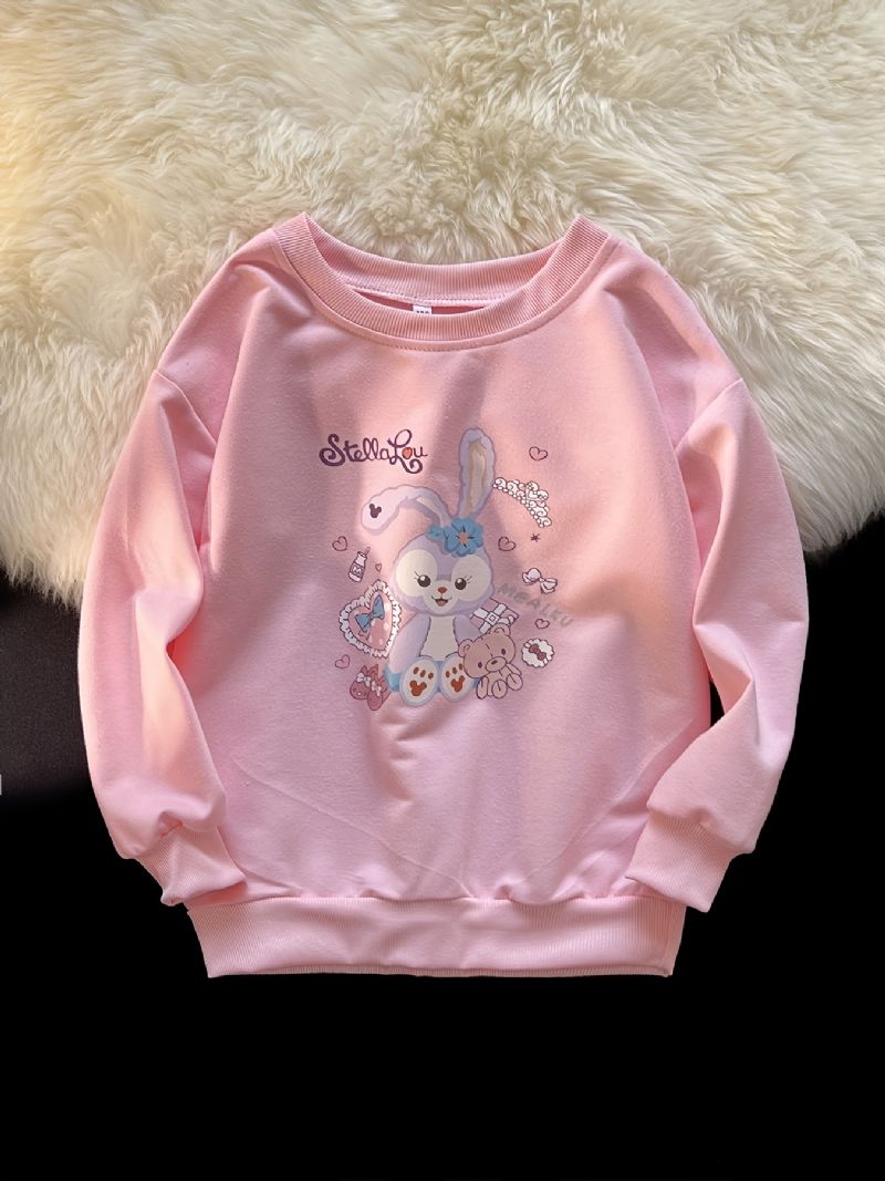 Jenter Pullover Cute Rabbit Print Langermet Sweatshirt Topper Barneklær