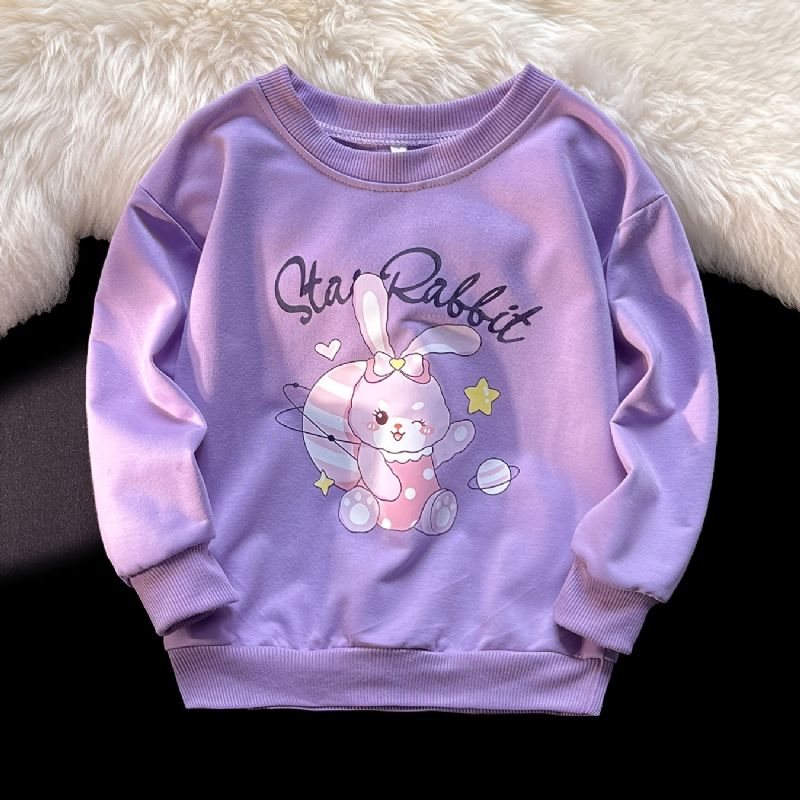 Jenter Pullover Cute Rabbit Print Langermet Sweatshirt Topper Barneklær