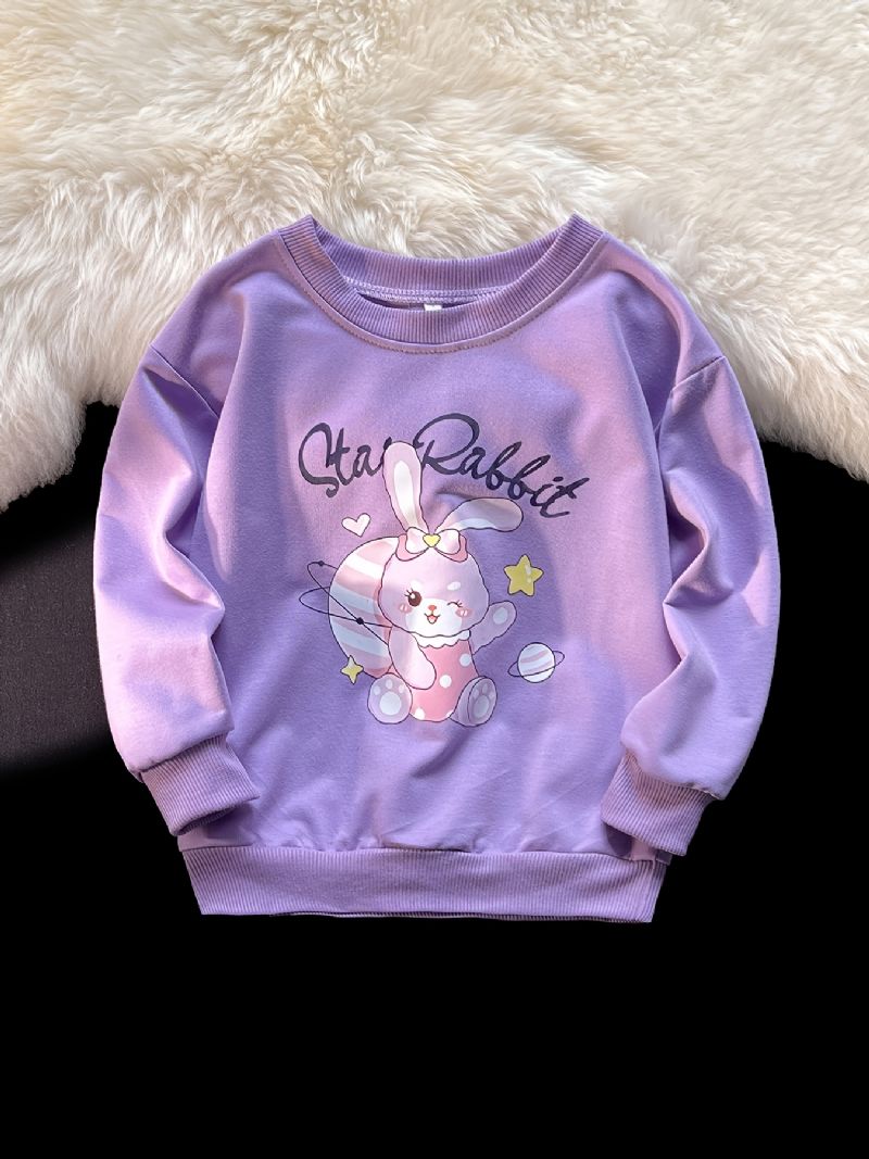 Jenter Pullover Cute Rabbit Print Langermet Sweatshirt Topper Barneklær