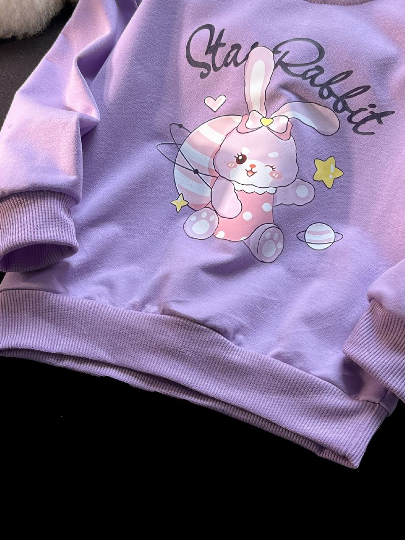 Jenter Pullover Cute Rabbit Print Langermet Sweatshirt Topper Barneklær