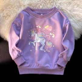 Jenter Pullover Søt Unicorn Print Langermet Sweatshirt Topper Barneklær