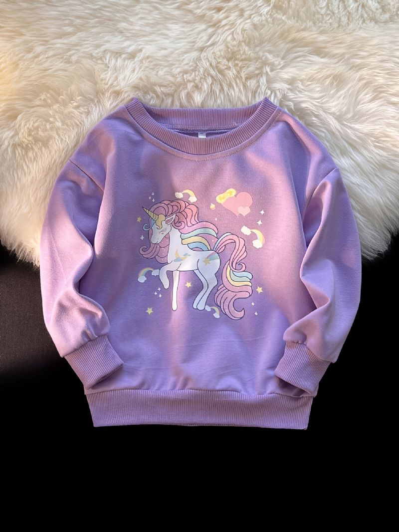 Jenter Pullover Søt Unicorn Print Langermet Sweatshirt Topper Barneklær