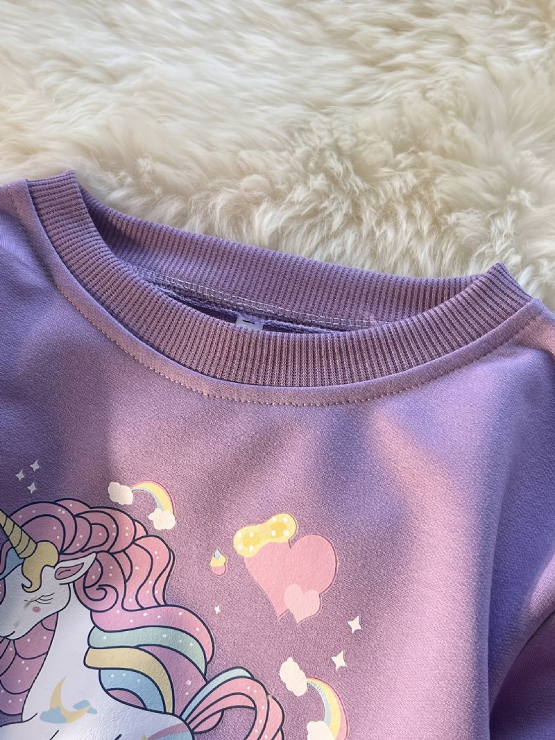 Jenter Pullover Søt Unicorn Print Langermet Sweatshirt Topper Barneklær