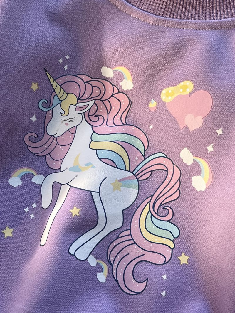 Jenter Pullover Søt Unicorn Print Langermet Sweatshirt Topper Barneklær