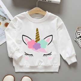 Jenter Pullover Tegneserie Unicorn Print Rundhals Langermet Sweatshirt